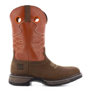 FRYE Brown/Orange Steel Toe Safety-Crafted 10" Unlined Western Work Boot